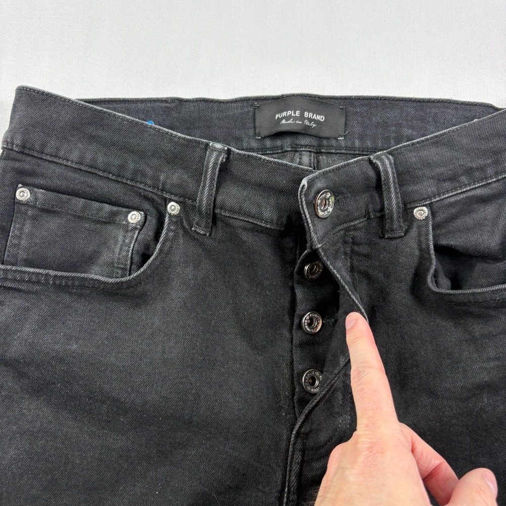 Purple Brand Jeans Mens 34x32 Black P001 Skinny Denim Button Fly - Picture 4 of 15